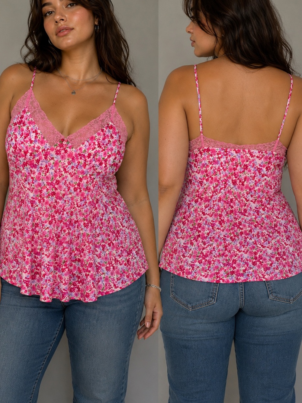 VTG 90’s Y2K Lingerie Top | Pink Floral Lace Cami Fairy Indie Sleaze Brat XL L